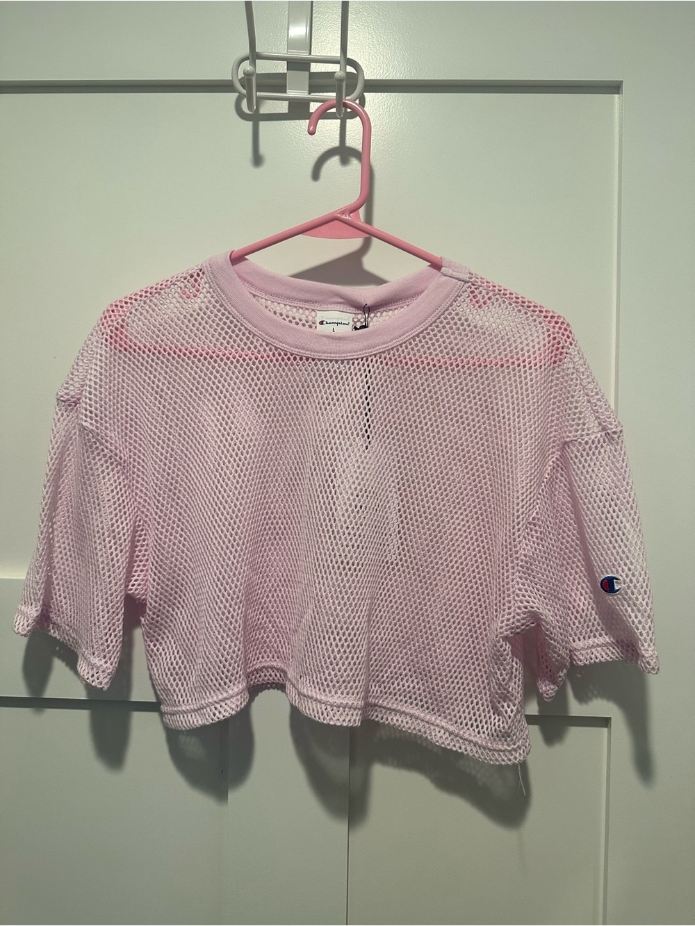 Champion Light Pink Mesh Cropped Tee - Women's Athletic Top